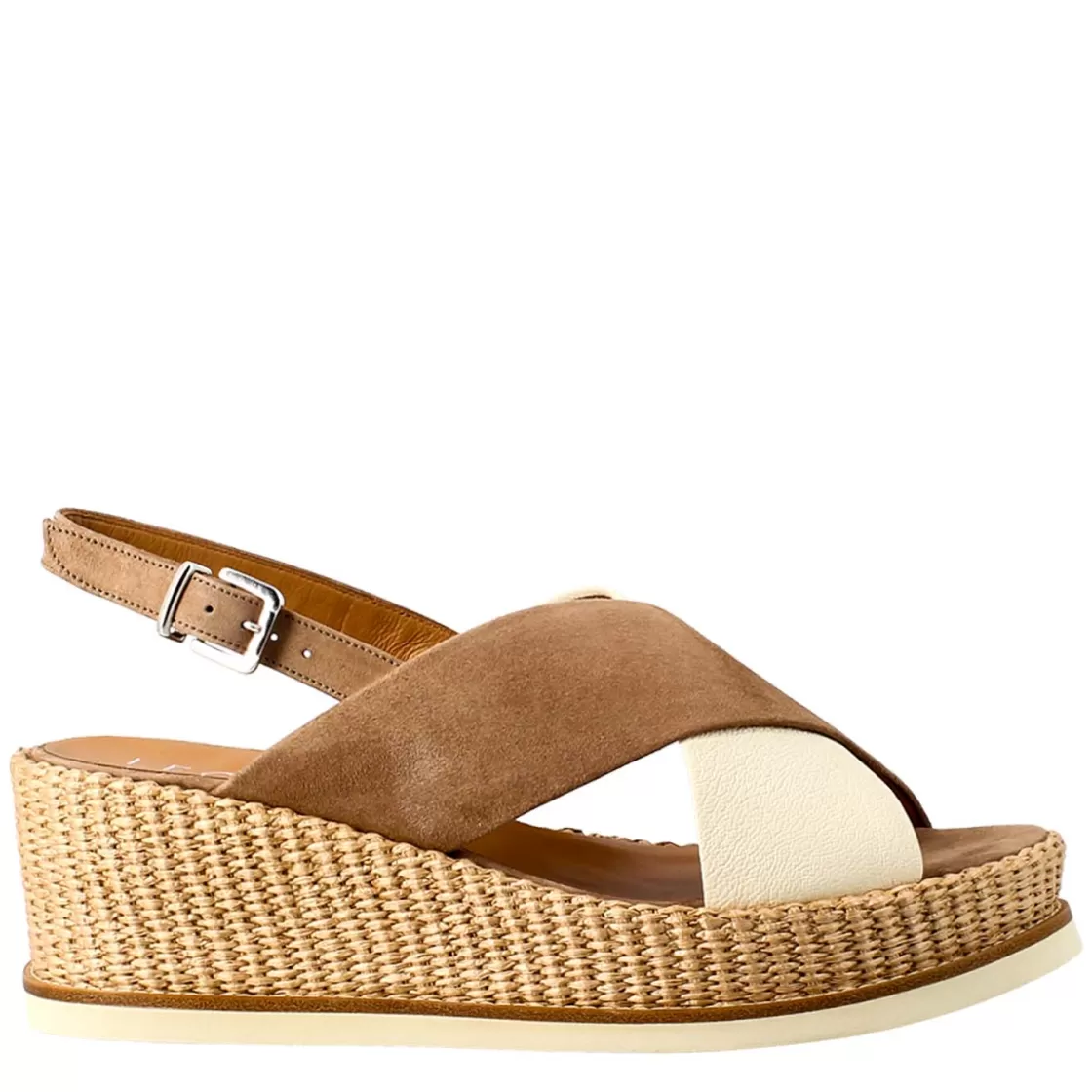 Cheap Leonardo Shoes Zeppa Da Donna Biocolore Panna E Cuoio Bianco