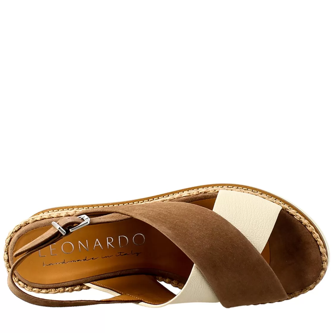 Cheap Leonardo Shoes Zeppa Da Donna Biocolore Panna E Cuoio Bianco