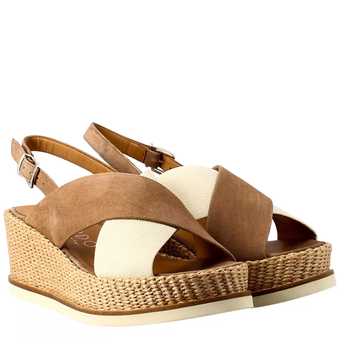 Cheap Leonardo Shoes Zeppa Da Donna Biocolore Panna E Cuoio Bianco